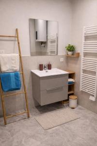 a bathroom with a sink and a mirror at L'Atelier des Rêves in Saverne