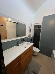 a bathroom with a sink and a toilet at Forest Haus in Schlangenbad +21 photos