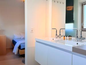 a bathroom with a sink and a mirror at Camelia 0202 - With Swimming Pool in Koksijde +22 photos