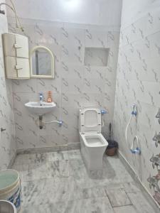 a bathroom with a toilet and a sink at Taj Street Hostel in Agra