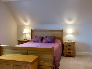 a bedroom with a bed with purple sheets and two lamps at Petronella in Grange +25 photos