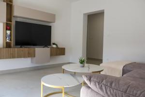 a living room with a couch and a tv at Velebit Escape Apartments in Starigrad