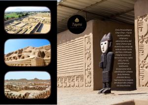 a view of the pyramids and a statue in front of a museum at hotel taymi in Trujillo