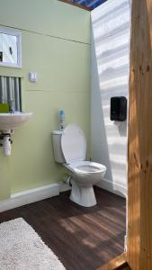 a bathroom with a toilet and a sink at The Apple Farm Glamping in Snitterfield +40 photos