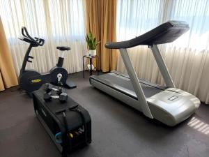 a gym with two exercise bikes and a treadmill at Hotel Castello Artemide Congressi in Castel San Pietro Terme