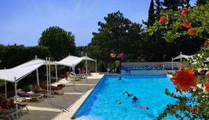 a large swimming pool with people in the water at Camping Fontisson in Châteauneuf-de-Gadagne