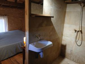 a bathroom with a sink and a bed at Les Bergeries d Orkan in Châteauneuf-du-Rhône