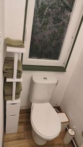 a bathroom with a toilet and a painting on the wall at Studio Dennebroeucq in Dennebroeucq