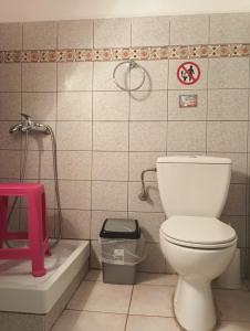 a bathroom with a toilet and a bath tub at IZEΛA Hotel in Kala Nera +48 photos