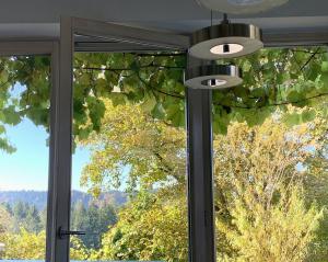 a window in a room with a view of trees at Weitblick am Mangfalltal in Feldkirchen-Westerham