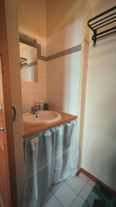 a bathroom with a sink and a mirror at Le Jardingue - Chambres d'Hôtes in Saint-Moreil
