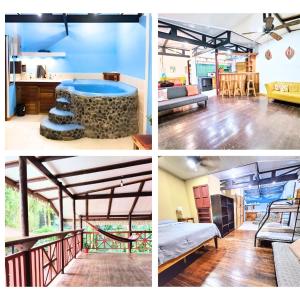 a collage of four pictures of a house at Ocean Breeze Beach Front Apartment with AC in Puerto Viejo
