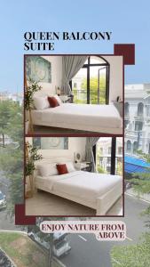 a collage of three pictures of a bed in a room at Zenith Haven - Boutique Stay in Phú Quốc +40 photos