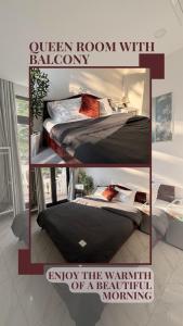 a collage of four pictures of a bedroom with a queen room with a bed at Zenith Haven - Boutique Stay in Phú Quốc