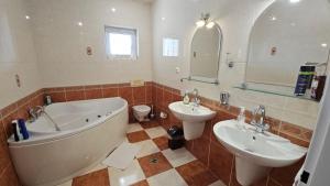 a bathroom with a tub and a toilet and a sink at Hradna 9a in Nové Zámky +11 photos