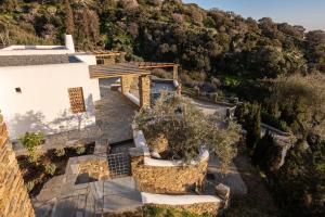 an overhead view of a white house with a mountain at Villa Petra in Andros