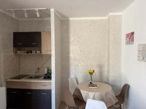 a small kitchen with a table in a room at Apartmani Vučinić in Cetinje