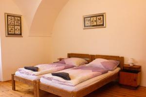 two beds in a bedroom with two pillows on them at Zámek Dobrohoř in Dobrohoř