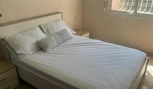 a white bed with two pillows and a window at Appartement 2 chambres bon emplacement Casablanca in Casablanca
