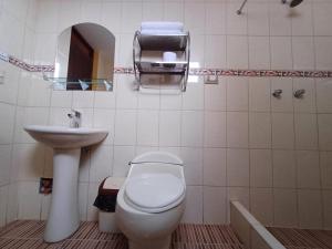 a bathroom with a toilet and a sink at Colca Terra in Chivay +2 photos