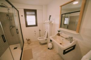 a bathroom with a toilet and a sink and a shower at Casa Aula Minerva Lumen 3 Dormitorios in Almedinilla +18 photos