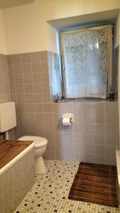 a bathroom with a toilet and a window at B&B Herberg im Eichberg in Dettighofen