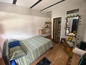 a bedroom with a bed and a mirror at Vista primavera in Salento