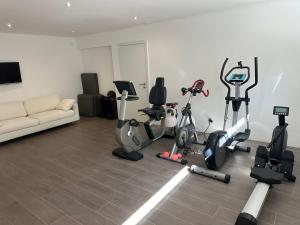 a living room with several exercise bikes and a couch at B&B Marysol in Arcegno