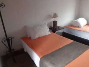 a bedroom with two twin beds and a lamp at La Florida Casona Hotel in Socha