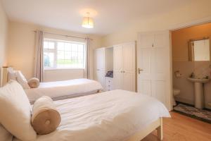 a bedroom with two beds and a bathroom at Hillside House- Pine View in Ballinamuck