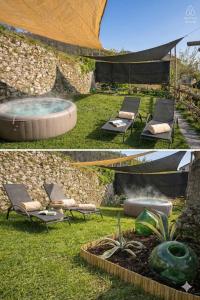 two pictures of a hot tub in a yard at Villa dei Filari in Tramonti