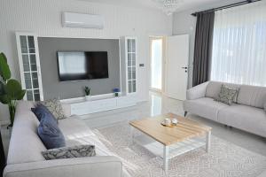 a living room with a couch and a table at Vıllaozden in Belek