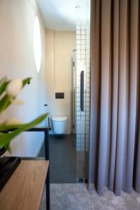 a bathroom with a tub and a toilet in a room at Villa Aria in Krynica Zdrój