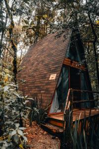 a cabin in the woods with a brown roof at WANDER CABINS Valle de Bravo in Valle de Bravo +1 photo