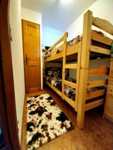 a room with two bunk beds and a rug at Arêches, 4 pers, télésiège à 5 mn à pied, grande terrasse en RDJ in Beaufort +23 photos