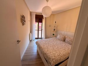 a bedroom with a bed and a pendant light at Apartamento Cueto II in Soto del Barco
