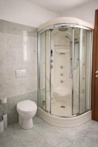 a bathroom with a shower and a toilet at La Corte Guesthouse appartamento indipendente con giardino privato in Cornate dʼAdda