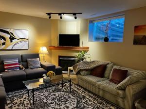 a living room with two couches and a fireplace at Cozy 2BR Getaway Quiet & Relaxing in Langley