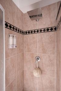 a bathroom with a shower with a shower head at The Mazzitellis Home in Nettuno +25 photos