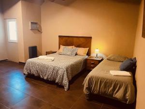 a bedroom with two beds and a lamp on a table at Besares 722 in Chacras de Coria +14 photos