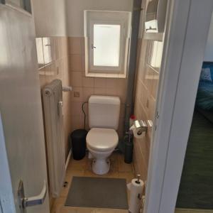 a small bathroom with a toilet and a window at veeweyde in Brussels +3 photos