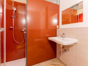 a bathroom with a shower and a sink at Grieswirt L in Itter +42 photos