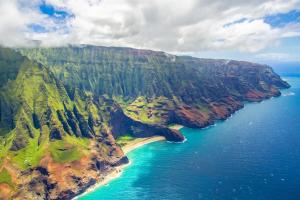 an aerial view of a beach on a cliff at Kauai Adventure fully equipped FJ Cruiser Rooftop Camper in Anahola