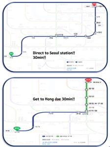 two pictures of a map of a subway at S Hotel in Bucheon