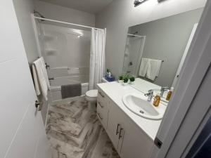 a bathroom with a sink and a shower and a toilet at Home Away from Home in Brandon +21 photos