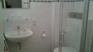 a bathroom with a toilet and a sink and a shower at Burgblick Rech - Ahrtal in Rech +11 photos