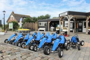 a row of blue scooters parked in a parking lot at Chalet Vida in Petten