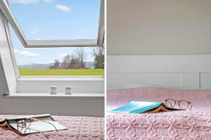 a bedroom with a window and a bed with glasses on it at FY410-Faaborg-Mosetoften-10-B in Diernæs