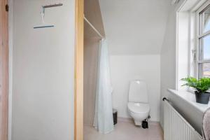 a white bathroom with a toilet and a window at FY410-Faaborg-Mosetoften-10-B in Diernæs