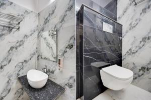 a bathroom with a toilet and a shower at Super OYO Hotel O Khargapur Ring Road Formerly Shimla Grand in Lucknow
